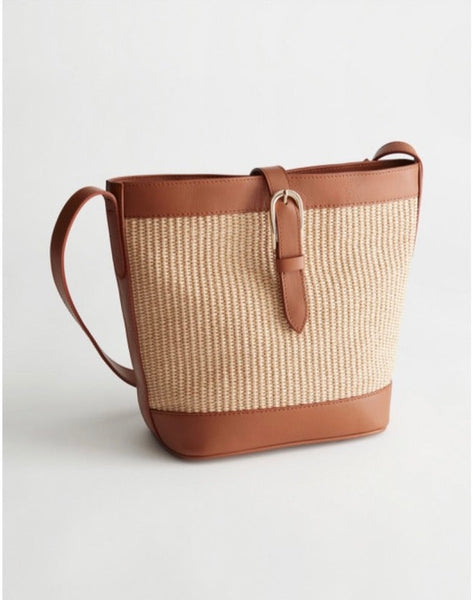& OTHER STORIES Leather Trim Woven Bucket Bag